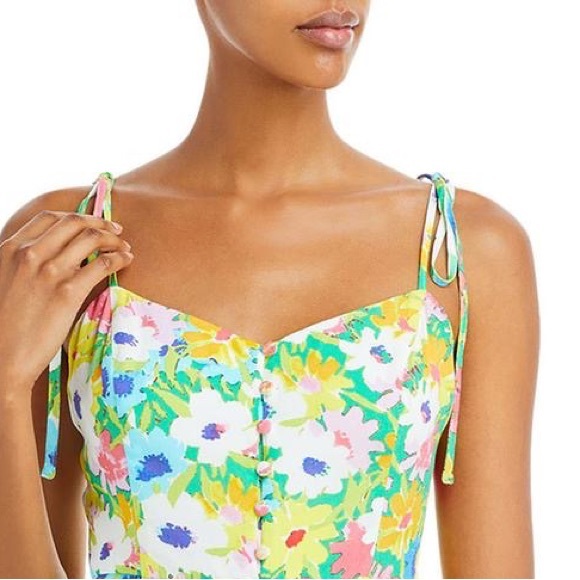 AQUA - RETRO FLORAL PRINT MINI MINI DRESS - BUTTON ACCENTS - NWT - Picture 3 of 3